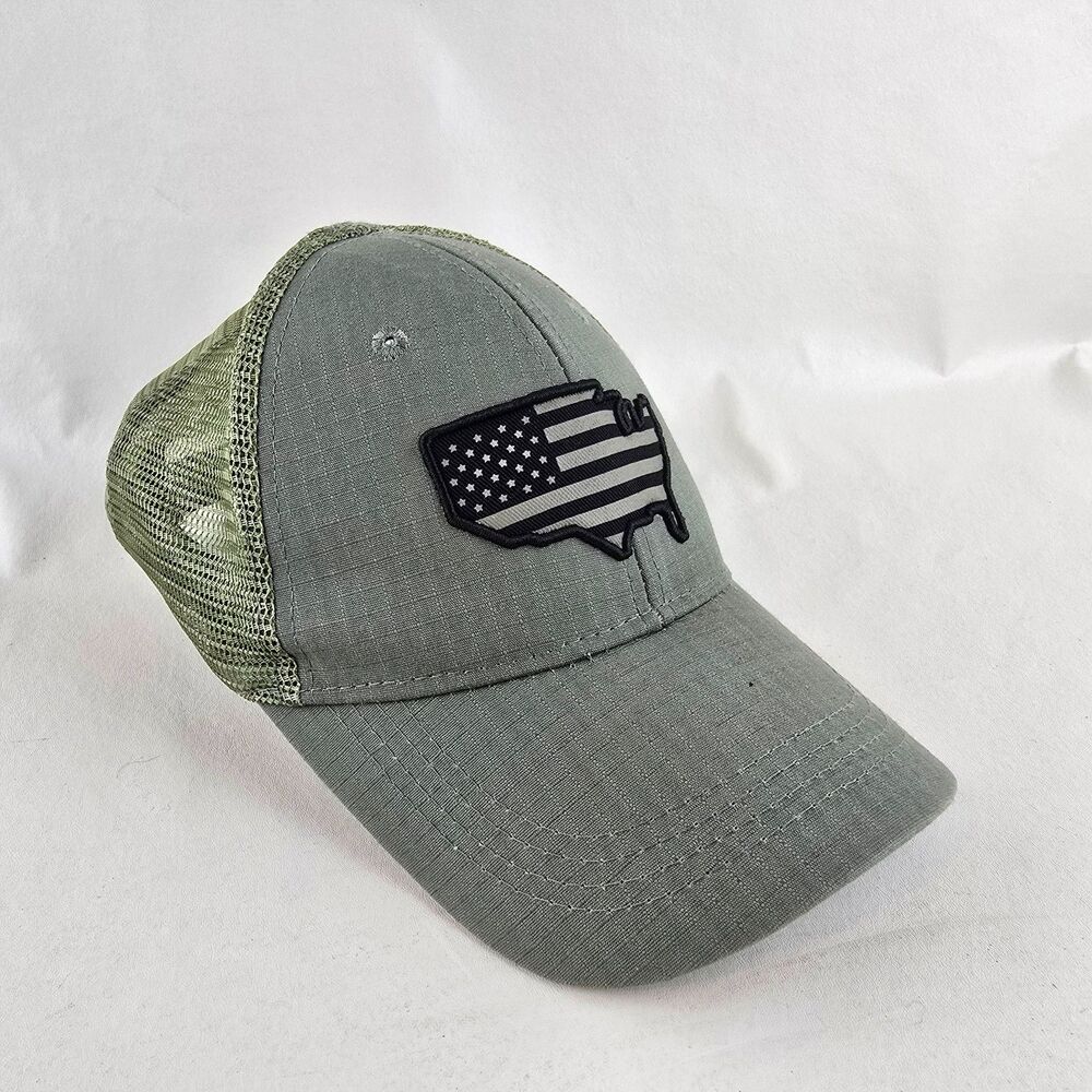 Highland Tactical Hat Mens Green Mesh Trucker Cap American Flag Patch Snapback